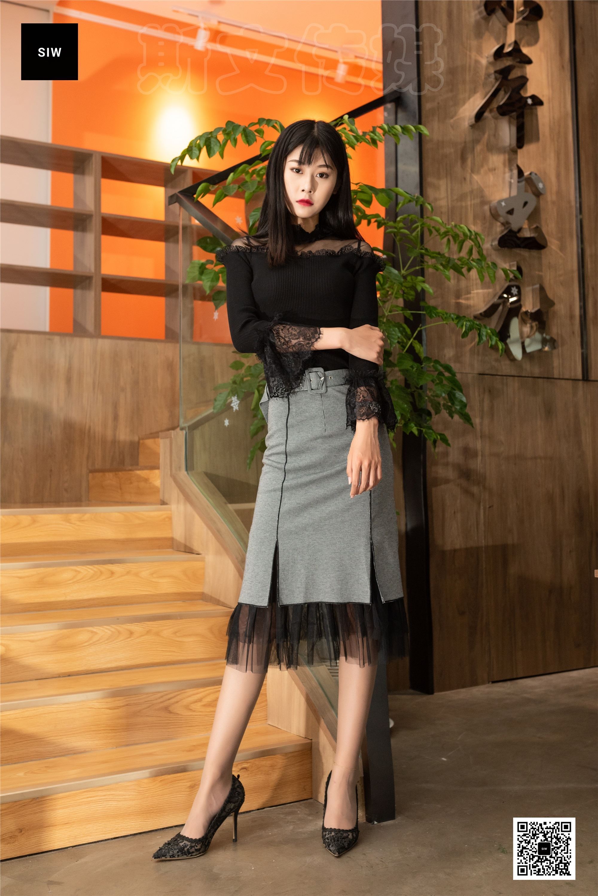 SIW斯文传媒 064 蕾丝花边黑灰拼色优雅淑女连衣裙 - 龙哥